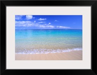 Clear Shoreline Ocean Water, Turquoise Horizon, Blue Sky With Clouds