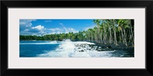 Hawaii, Big Island, Ocean Surf Crashing On Kalapana Black Sand Beach