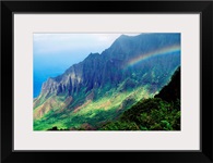 Hawaii, Kauai, Napali Coast, Kokee State Park, Kalalau Valley Viewpoint With Rainbow