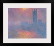 The Houses of Parliament, London, with the sun breaking through the fog