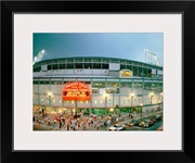 High angle view of tourists outside a baseball stadium opening night, Wrigley Field, Chicago, Illinois, 1998