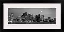 Massachusetts, Boston, Panoramic view of a city skyline at night (Black And White)