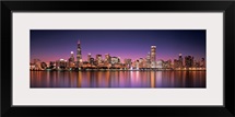 Reflection of skyscrapers in a lake, Lake Michigan, Digital Composite, Chicago, Cook County, Illinois