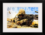 Air Force Grunge Poster: Courage. U.S. Air Force soldier fires the Mk48 gun