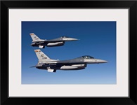 A pair of F-16s fly in formation over Arizona