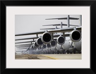 US Air Force C17 Globemaster IIIs lined up on the runway awaiting takeoff