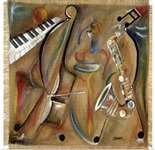 Burlap Sax (oil on burlap)
