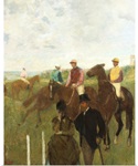 Jockeys at the Racecourse (oil on paper laid down on board)