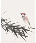 A sparrow and bamboo leaves