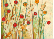 Five Little Birds Playing Amongst the Poppies No 2
