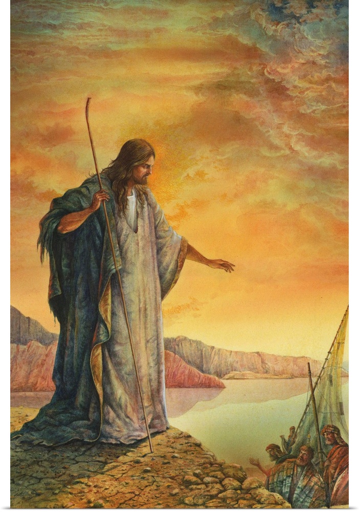 Poster Print Wall Art Entitled Jesus By The Lake 