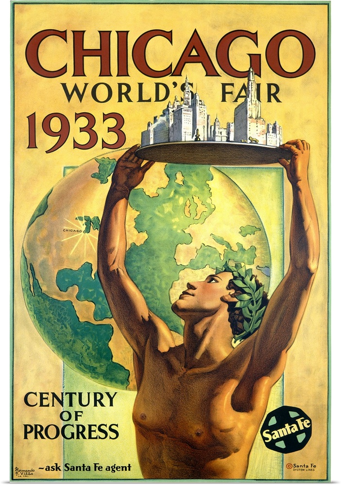 Poster Print Wall Art entitled Chicago, Worlds Fair 1933, Vintage