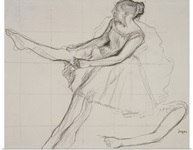 Dancer adjusting her tights, c.1880 (pencil and charcoal on paper)
