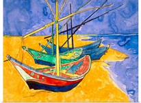 Fishing Boats on the Beach at Saintes Maries de la Mer (pen &amp; ink with w/c on paper)