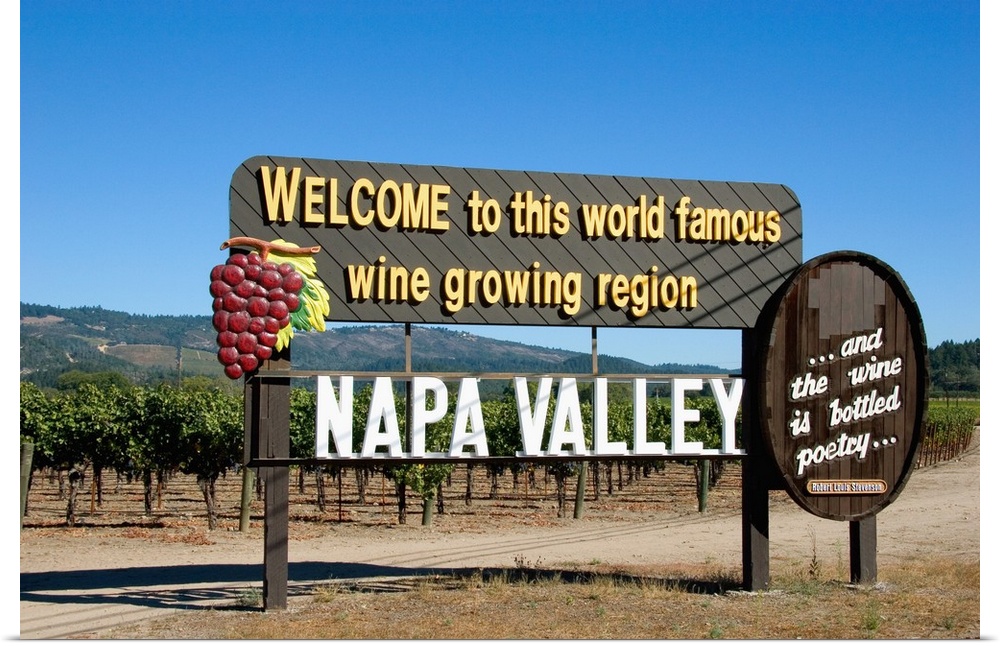 Poster Print Wall Art entitled sign at Napa Valley, famous for