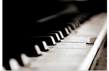 Close up of keys of old piano.