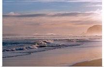 Looking down beach at St Kilda, Dunedin at sunset.