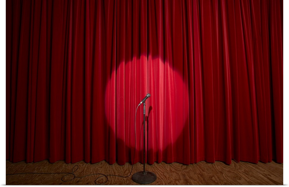 Poster Print Wall Art entitled Spotlight on microphone stand on stage