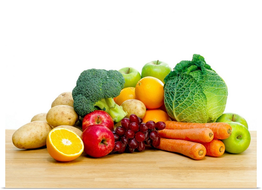Poster Print Wall Art entitled Selection of fresh fruit and vegetables