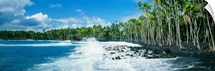 Hawaii, Big Island, Ocean Surf Crashing On Kalapana Black Sand Beach