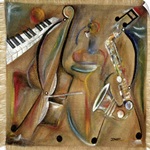 Burlap Sax (oil on burlap)