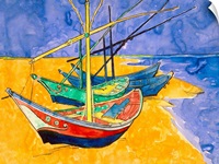 Fishing Boats on the Beach at Saintes Maries de la Mer (pen &amp; ink with w/c on paper)