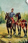 Two Horses and a Groom, 1880 (oil on canvas)