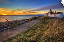 Lighthouse at sunset, Washington