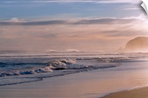 Looking down beach at St Kilda, Dunedin at sunset.