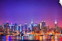 Midtown Manhattan at night and reflections.