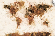 World Map Paint Splashes Bronze
