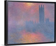 The Houses of Parliament, London, with the sun breaking through the fog