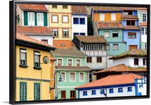 Painted houses like a puzzle in Cudillero, Spain.