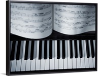 Piano keys and music book detail.