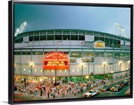 High angle view of tourists outside a baseball stadium opening night, Wrigley Field, Chicago, Illinois, 1998