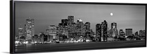 Massachusetts, Boston, Panoramic view of a city skyline at night (Black And White)