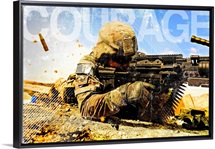 Air Force Grunge Poster: Courage. U.S. Air Force soldier fires the Mk48 gun
