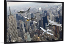 A P51 Mustang F16 Fighting Falcon F15 Eagle and A10 Thunderbolt II over NY