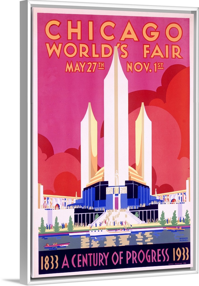 Canvas with Floating Frame entitled Worlds Fair, Chicago, 1933, Vintage