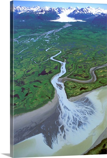 Aerial of Ibeck Creek and Scott Glacier, Copper River Delta, Southcentral Alaska