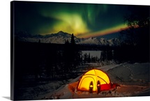 Camper's Tent Under The Northern Lights, Interior, Alaska