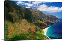 Hawaii, Kauai, Aerial Along Napali Coastline, Rugged Cliffs