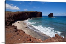 Hawaii, Lanai, Pu'u Pehe, Sweetheart Rock, View Of Rocky Coastline And Beach