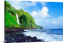 Hawaii, Maui, Hana, Pokupupu Point And Waikani Falls Going Into Ocean