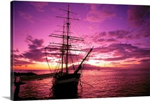 Hawaii, Maui, Lahaina Harbor, Carthaginian Ship At Sunset