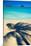 Hawaii, Oahu, Lanikai Beach, Shadow Of Palm Tree Near Mokulua Islands