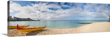 Hawaii, Oahu, Waikiki, Outrigger Canoes On The Beach