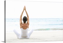 Hawaii, Woman Meditating On Ocean Shore