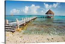 Mexico, Yucatan Peninsula, Tulum, Pier Over Turquoise Ocean