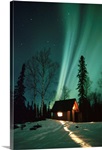 Northern Lights over Cabin Scotty Lake Petersville Rd AK Winter Snow